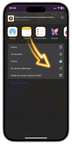 Bizzo Casino app opcja dodaj do ekranu głównego na Android