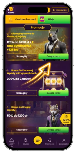 Bizzo Casino wybór bonusu z listy promocji